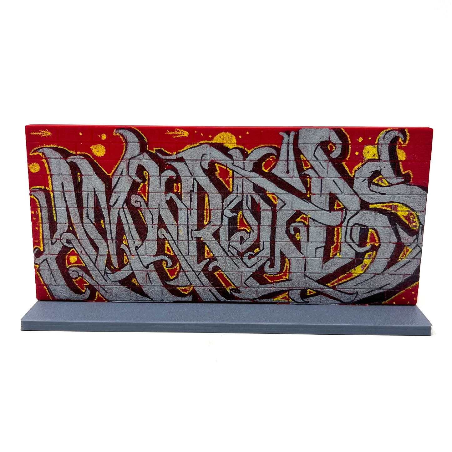 Amaroids Graffiti Custom Miniature Brick Wall With Sidewalk ( Red & Gray) 8”x4”x1”