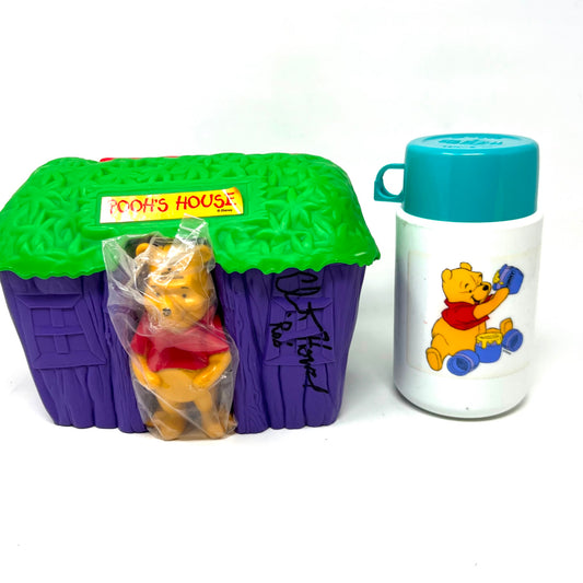 Vintage Disney Winnie The Pooh House Lunch Box & Thermo Autograph Roo Voice