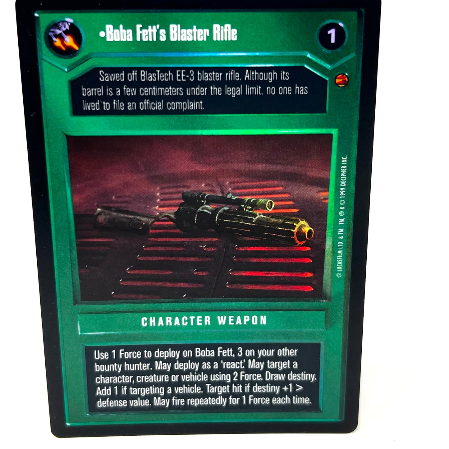 1999 Decipher Star Wars Boba Fett's Blaster Rifle Collectible Trading Card