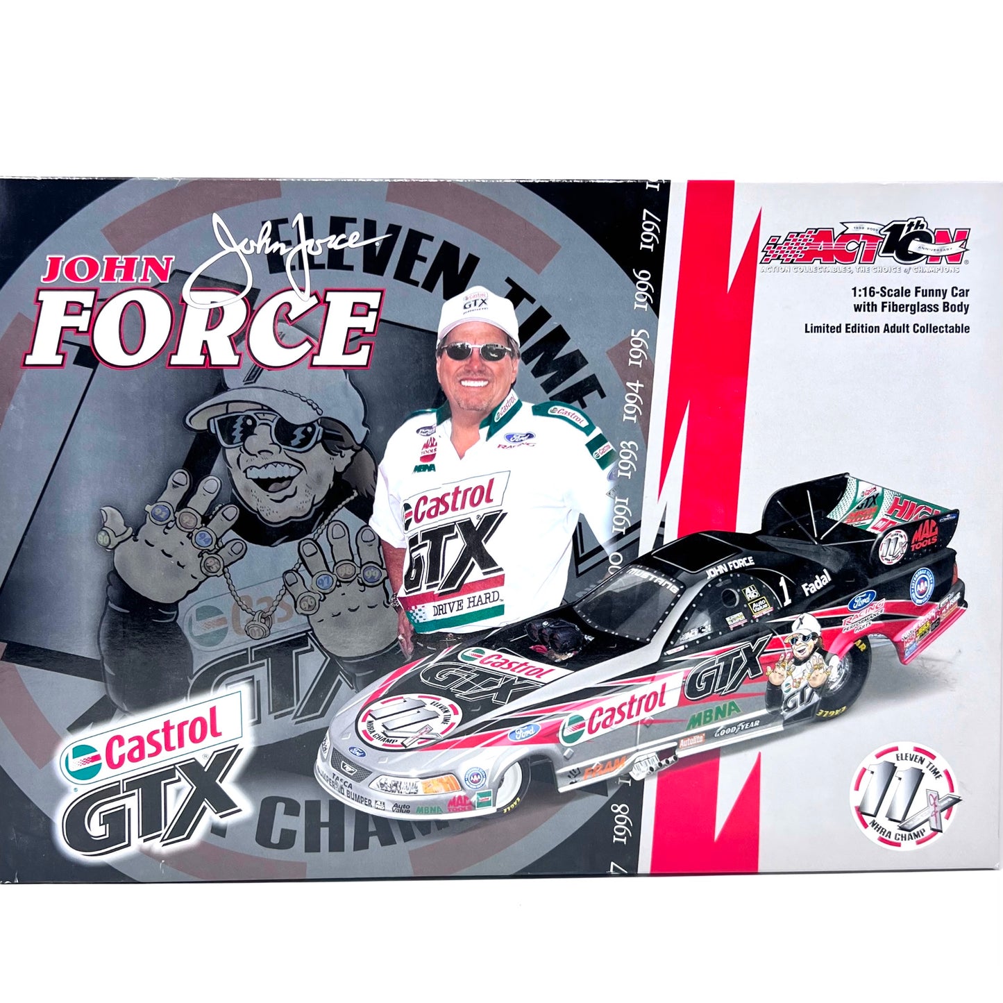 John Force Castrol GTX 11X Champion 2002 Mustang Funny Car Limited Edition 1:16