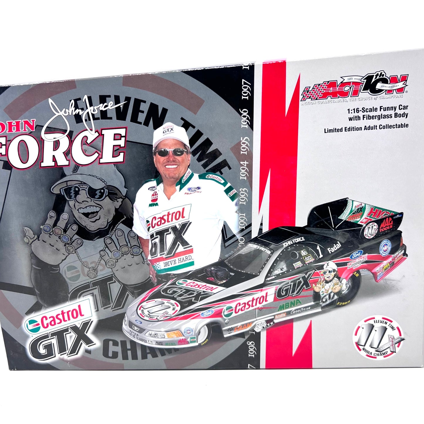 John Force Castrol GTX 11X Champion 2002 Mustang Funny Car Limited Edition 1:16