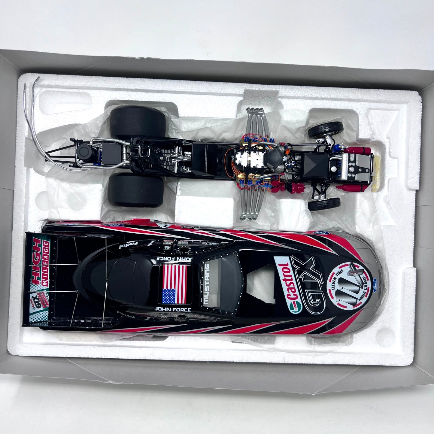 John Force Castrol GTX 11X Champion 2002 Mustang Funny Car Limited Edition 1:16