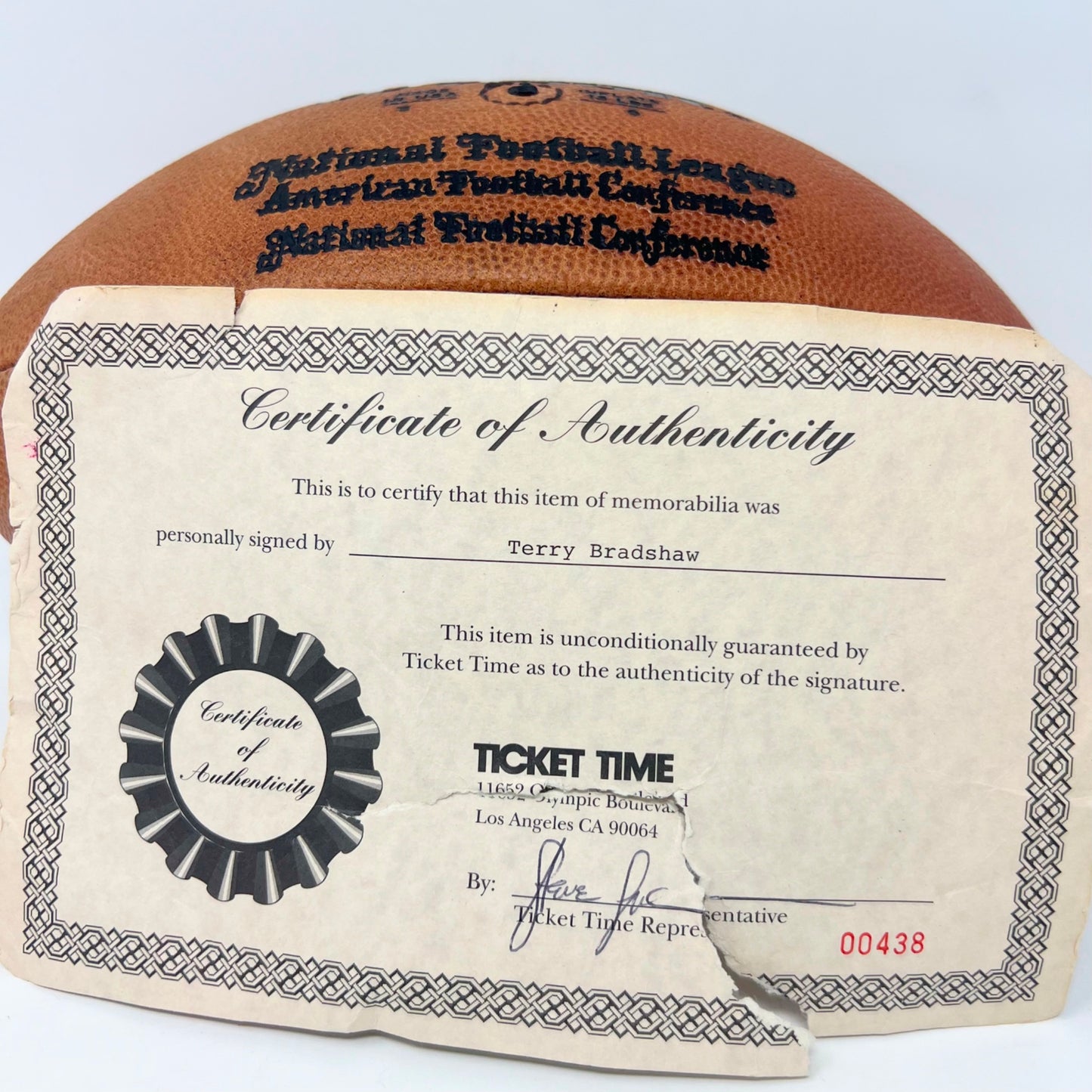 NFL Terry Bradshaw Pittsburgh Steelers Signed Pro Football Certificate of Authen